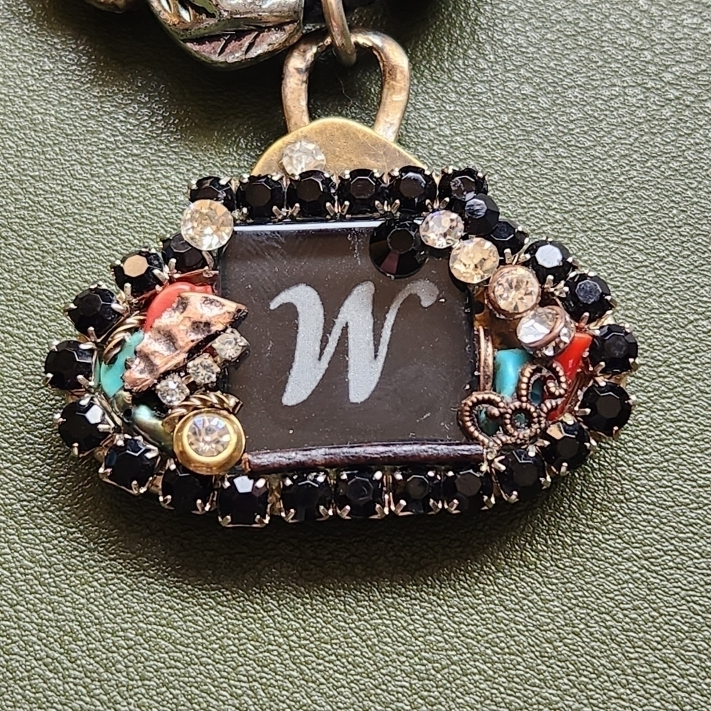 Handmade "W" Initial Necklace on Leather Cord 19 Inches Bohemian Art To Wear - Picture 4 of 9